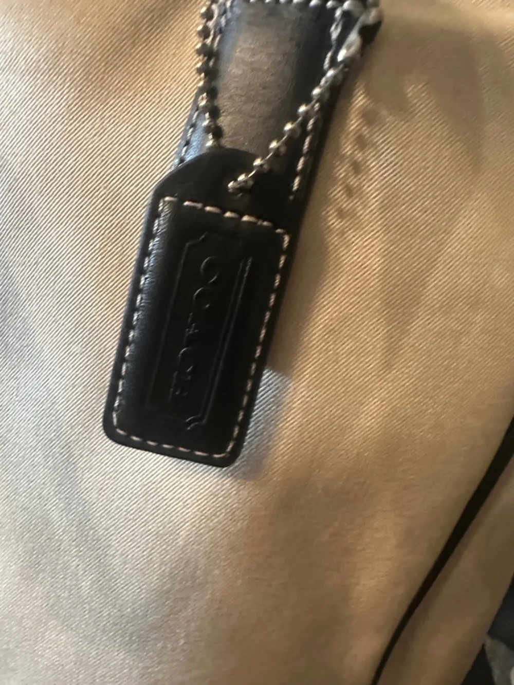 Vintage Coach Beige Canvas Tote with Black Leather Trim